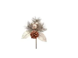8 Glitter Berry/Cedar/Pinecone Pick Christmas Spray - Champagne