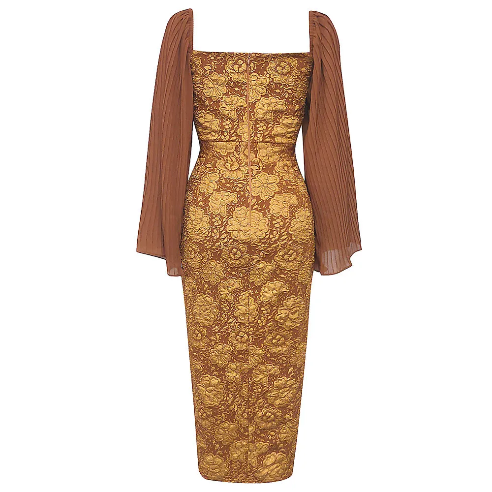 Dorothy Square Collar Jacquard Buttock Slit Dress