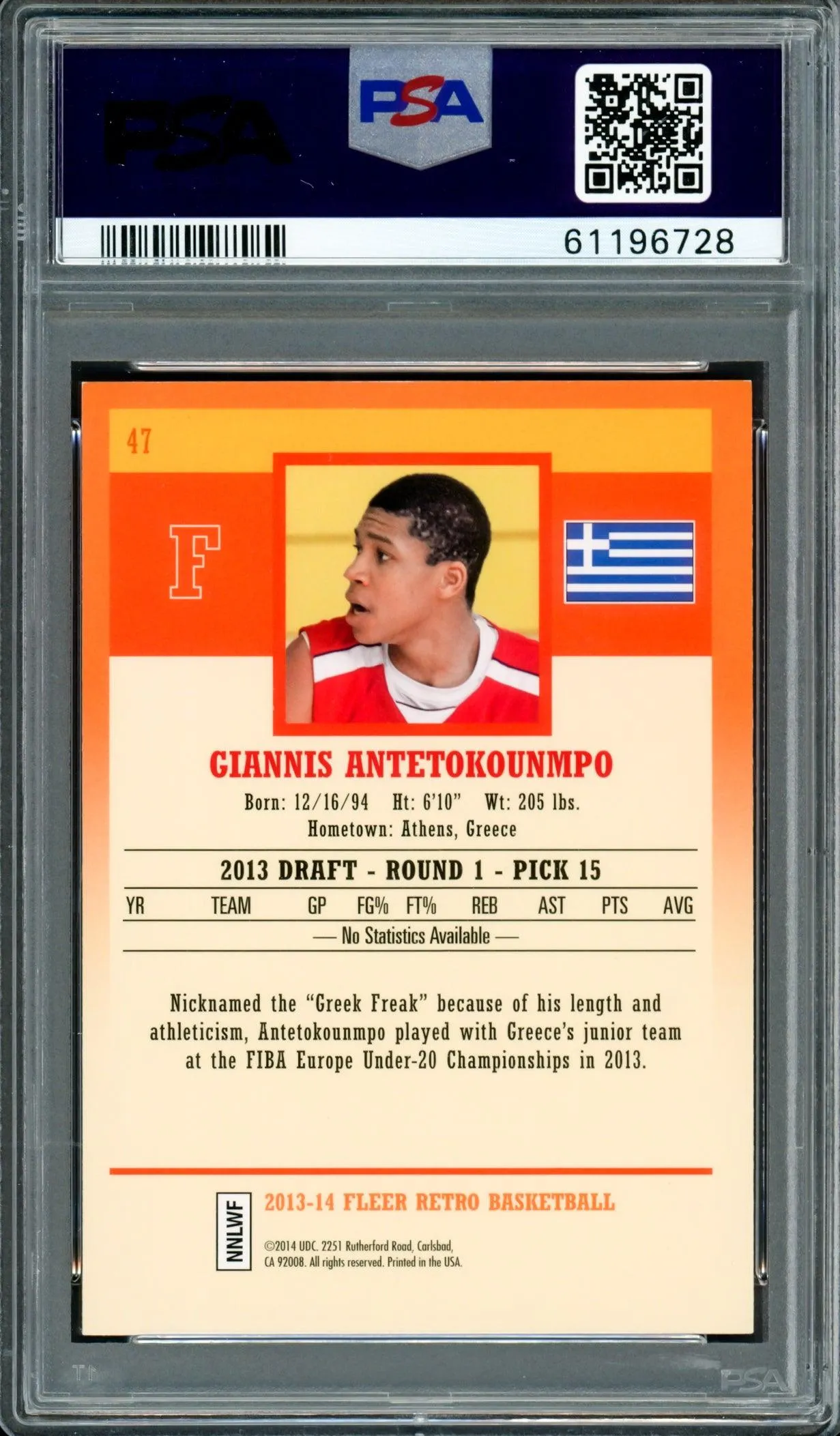 Giannis Antetokounmpo Autographed 2013 Fleer Retro Rookie Card #47 Milwaukee Bucks Auto Grade Mint 9 PSA/DNA #61196728