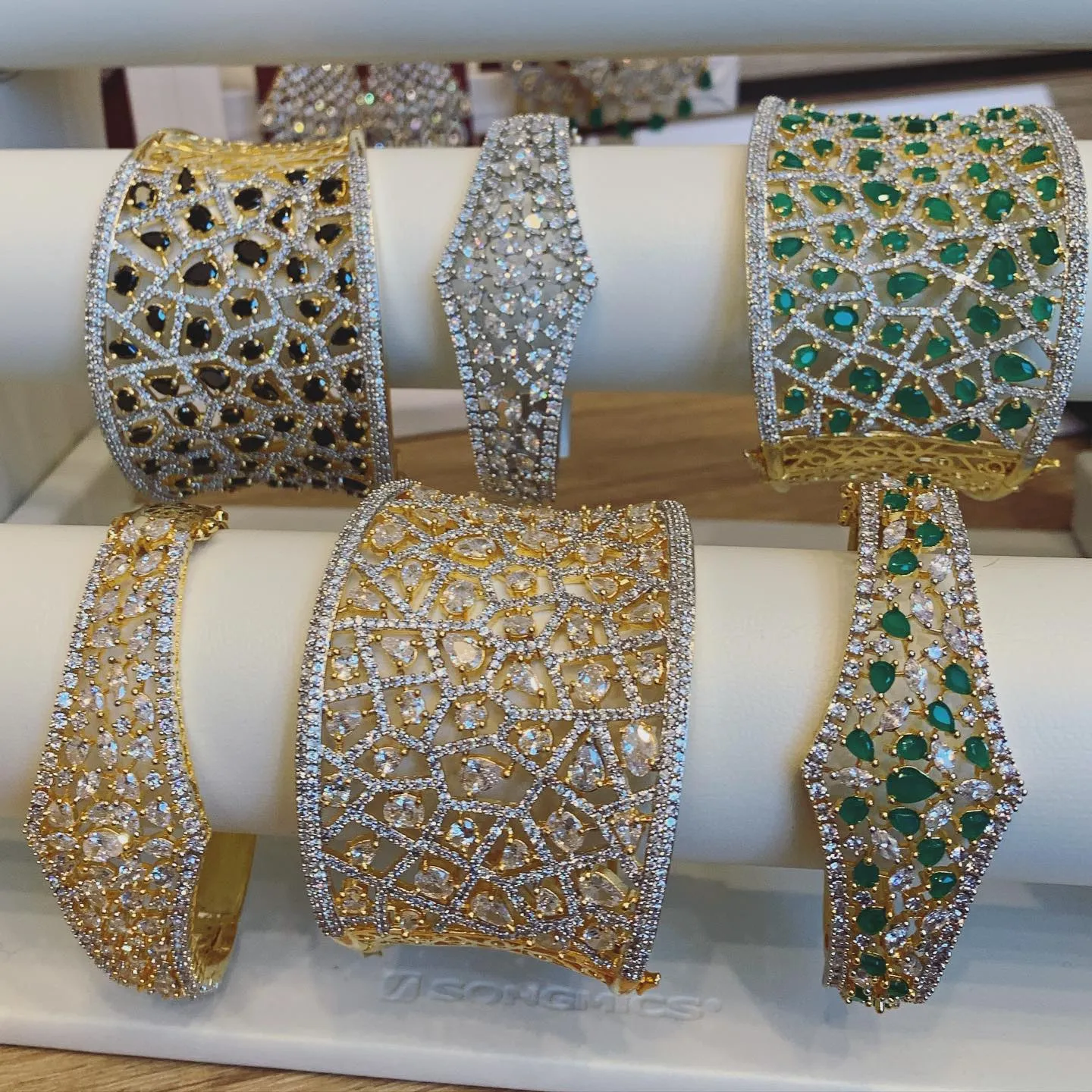 Jhanvi Statement Cuff In Emerald By Jaipur Rose