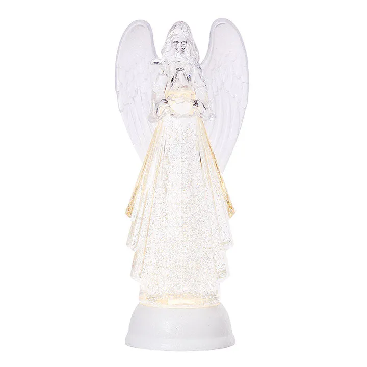 Lighted Angel w/silver swirling glitter
