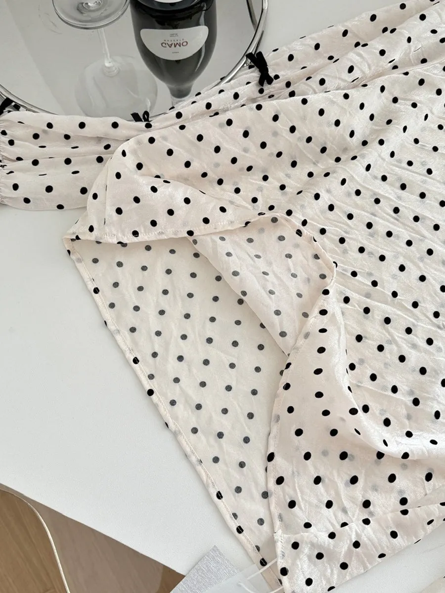 Long Sleeve Polka Dot Blouse   Black Cami Dress Two Piece Set