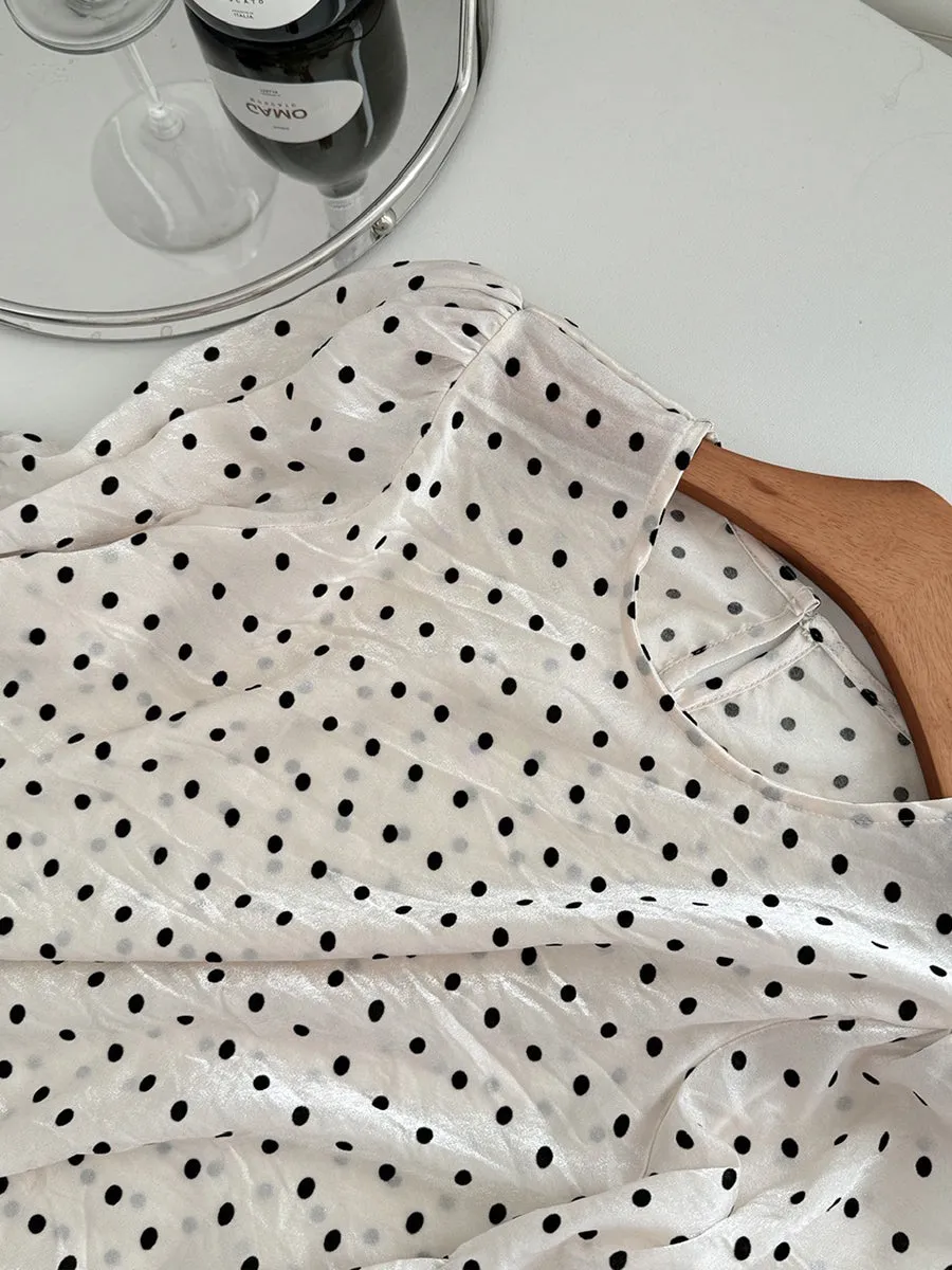 Long Sleeve Polka Dot Blouse   Black Cami Dress Two Piece Set