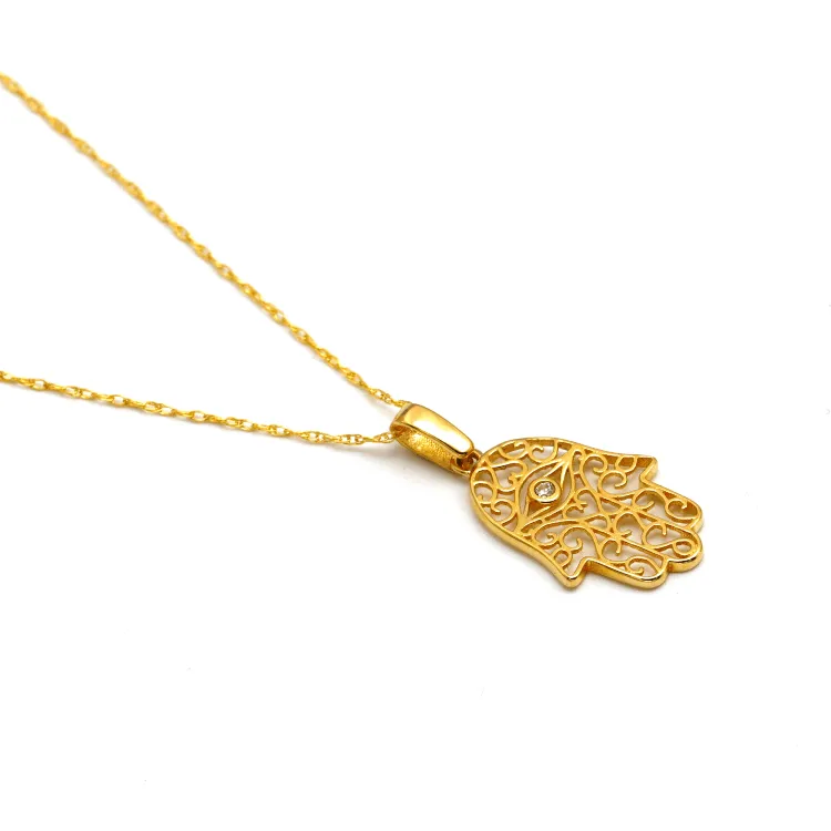Real Gold Allah Palm Hand Hamsa Necklace 0422 CWP 1812