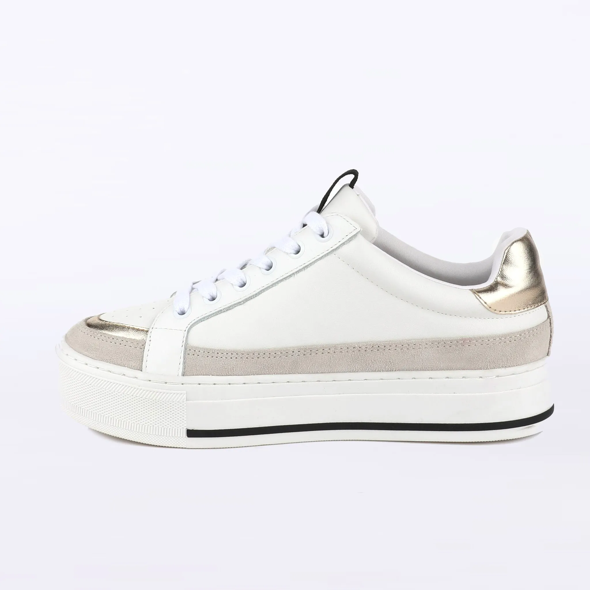 WINNING - White, Black, Gold, and Tan Sneaker - WITH GOLD LACES!